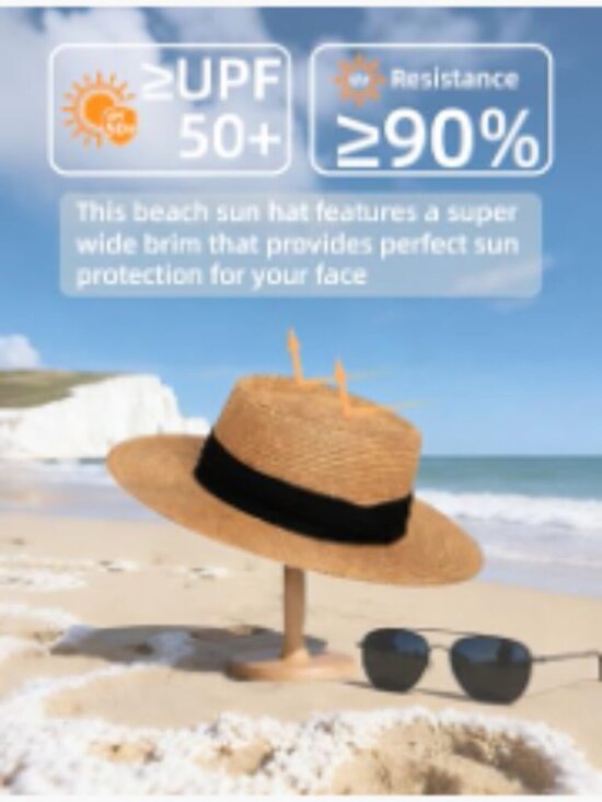 Wide Brim Straw Sun Hat, UPF 50+, Foldable Packable Roll Up Sun Hat for Women main image 7